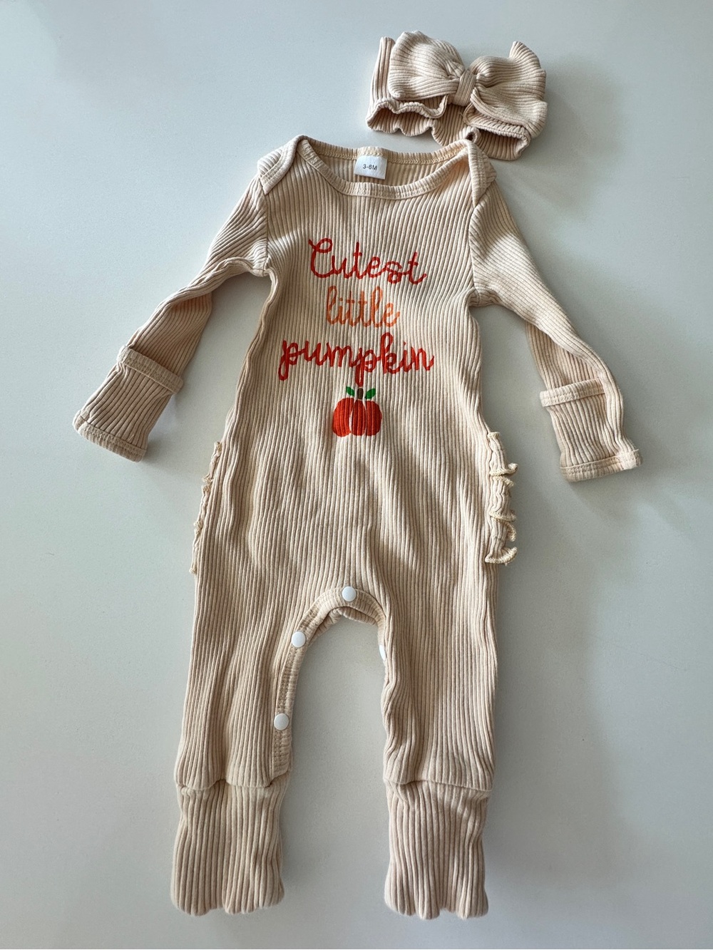 NEW Fall pumpkin patch ruffled butt romper with bow headband 3-6 months